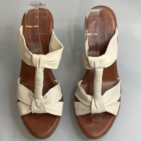 ALDO PLATFORM WEDGE WHITE FAUX LEATHER T-STRAP SANDALS SIZE 39 - Picture 3 of 14
